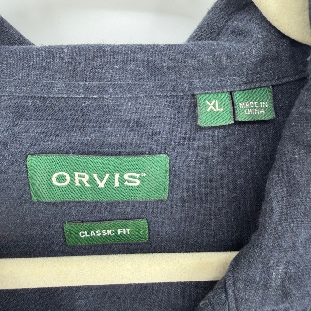 Orvis Hemp Blend Button Down Shirt Mens XL Blue Classic Fit Short Sleeve - Picture 2 of 8